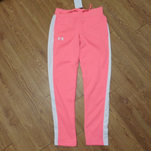 bnwt girl's under armour pants size ymd loose fit pink& white - Picture 1 of 3